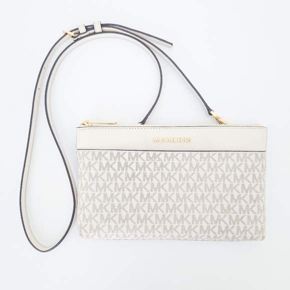 Michael Kors Cream White Pebble Coated Leather Jet Set Crossbody Handbag w COA - Picture 1 of 9